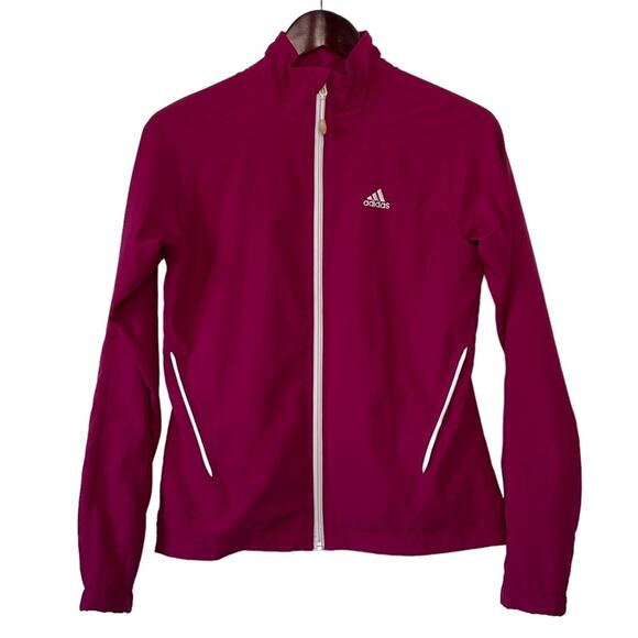 Y2K Adidas Womens Jacket Track Suit Three Stripe Zip Up Windbreaker Size 6 - Picture 1 of 6